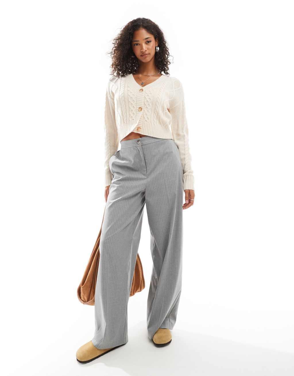 Threadbare cropped cable knit cardigan in cream Product Image