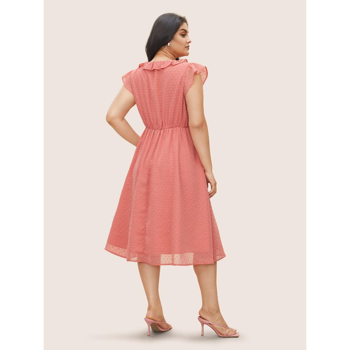 Plus Size Chiffon Plisse Ruffle Cap Sleeve Dress Watermelon Women Elegant Texture V-neck Cap Sleeve Curvy Midi Dress BloomChic 22-24/3X Product Image
