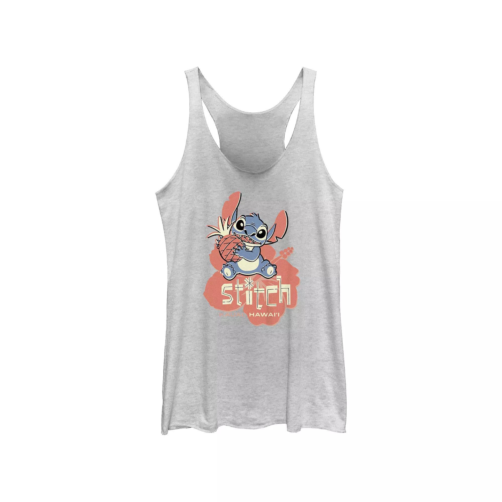 Disney's Lilo & Stitch Women's Kauai, Hawai'i Stitch With Pineapple Tri-Blend Racerback Tank Top, Girl's, Size: XS, White Grey Product Image