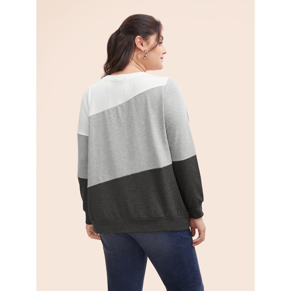 Plus Size Crew Neck Colorblock Contrast Sweatshirt Women DimGray Casual Contrast Round Neck Everyday Sweatshirts BloomChic 30/6X Product Image