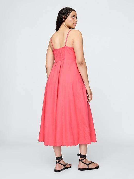 Linen-Blend Scalloped Midi Dress Product Image