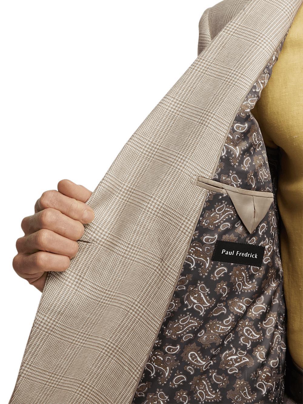 Linen Blend Plaid Peak Lapel Suit - Tan Product Image