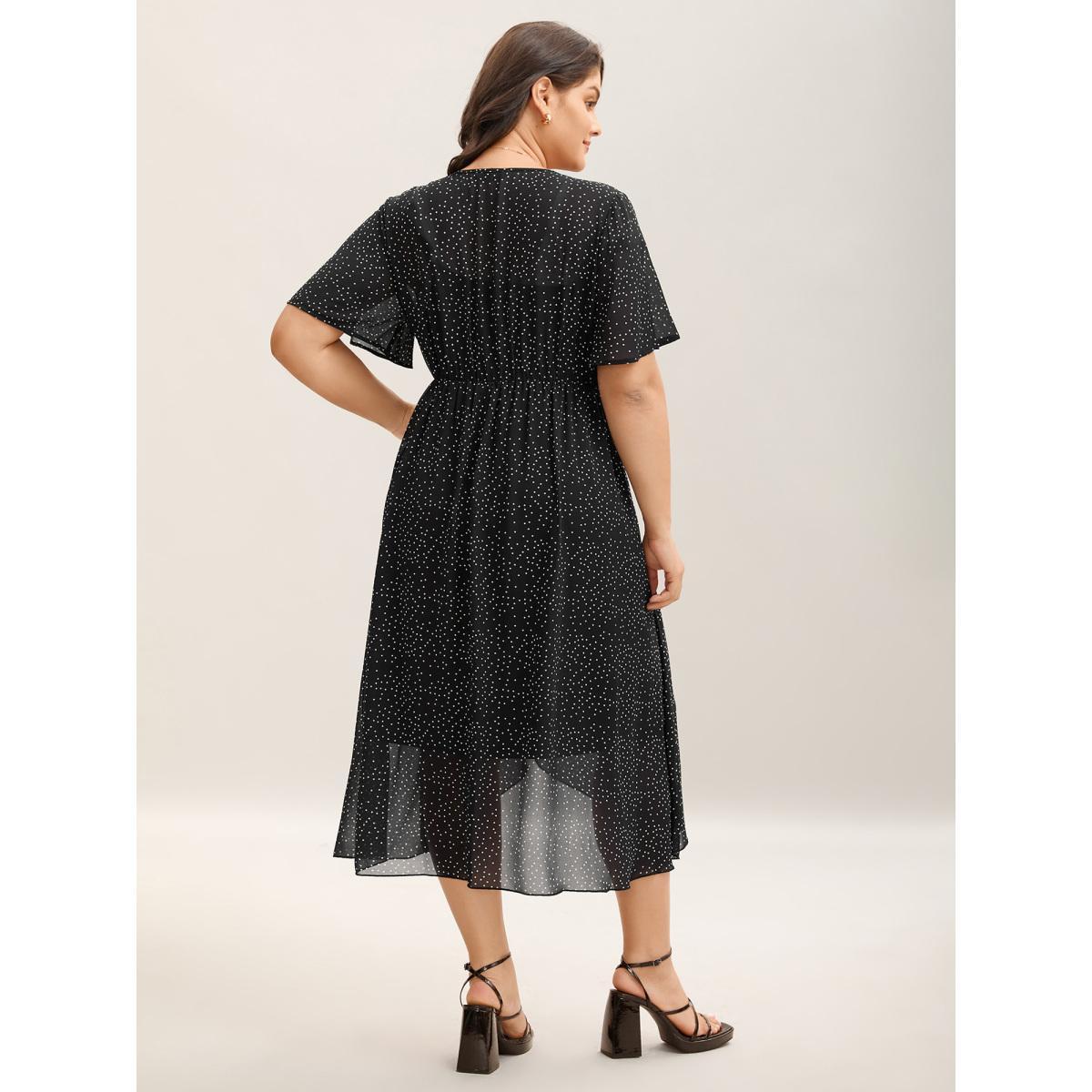 Plus Size Two Piece Polka Dots Sheer Midi Dress Black Women V-neck Short sleeve Curvy BloomChic 18-20/2X Product Image
