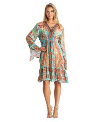 La Moda Clothing Womens Short Long Bell Sleeves Dress - Teal Product Image