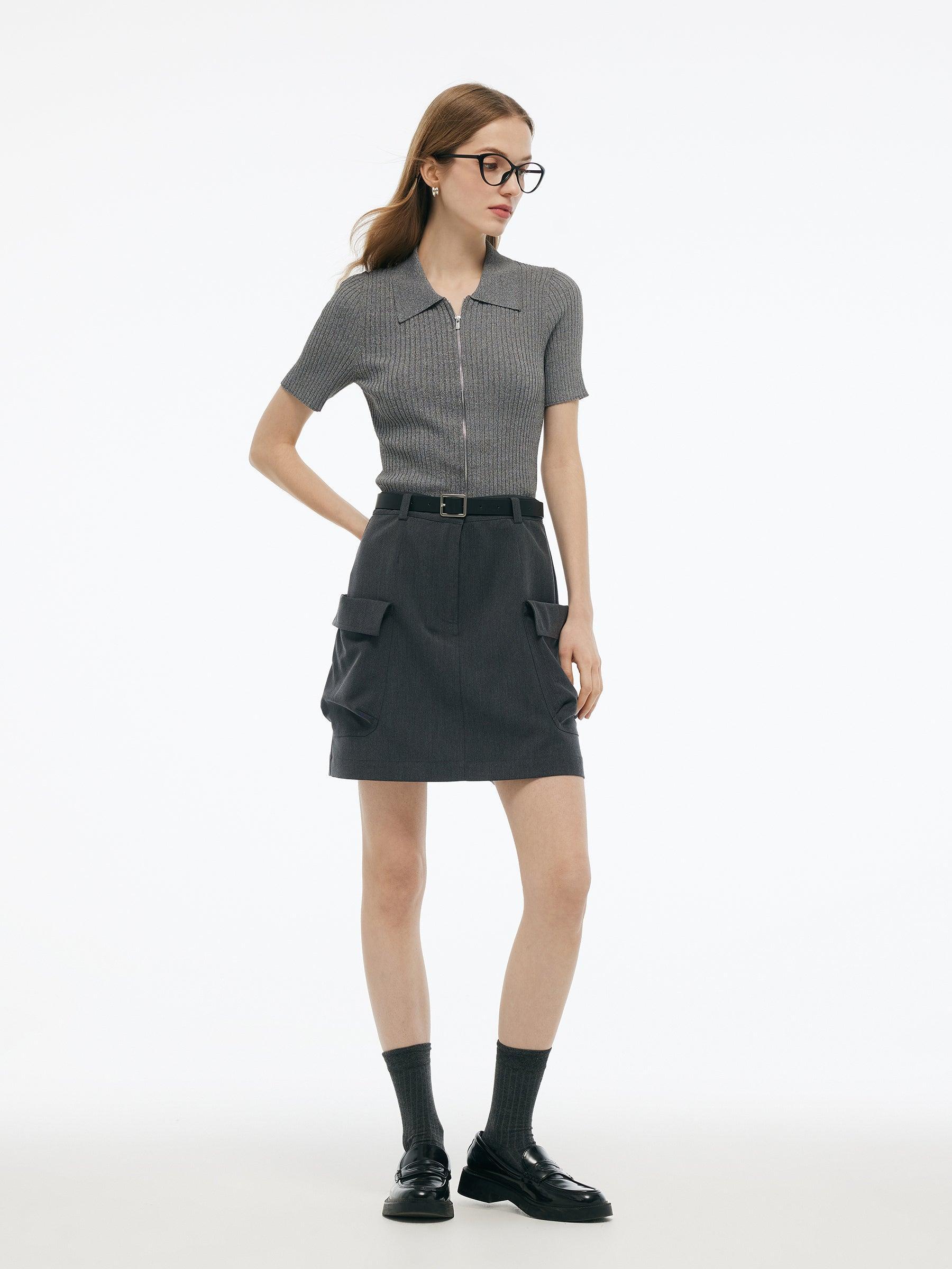 H-Line Women Stretchy Cargo Skirt With Leather Belt Product Image