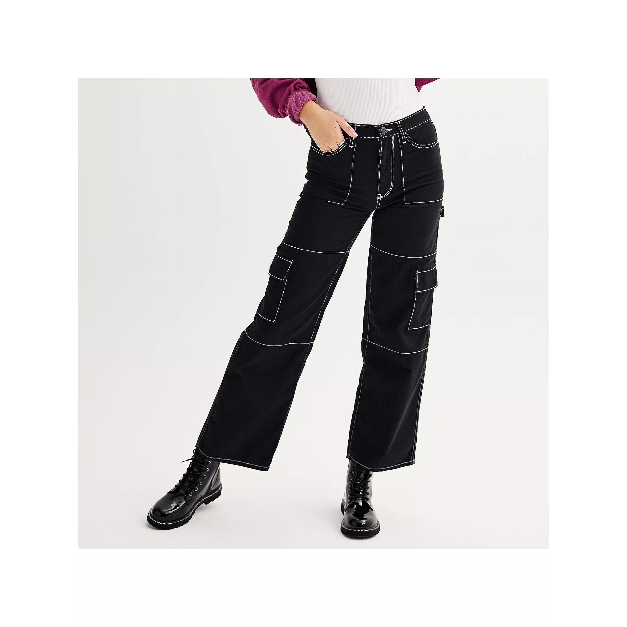 Juniors' SO® High-Rise Wide Leg Cargo Pants, Girl's, Size: XL, Black Luxe Product Image