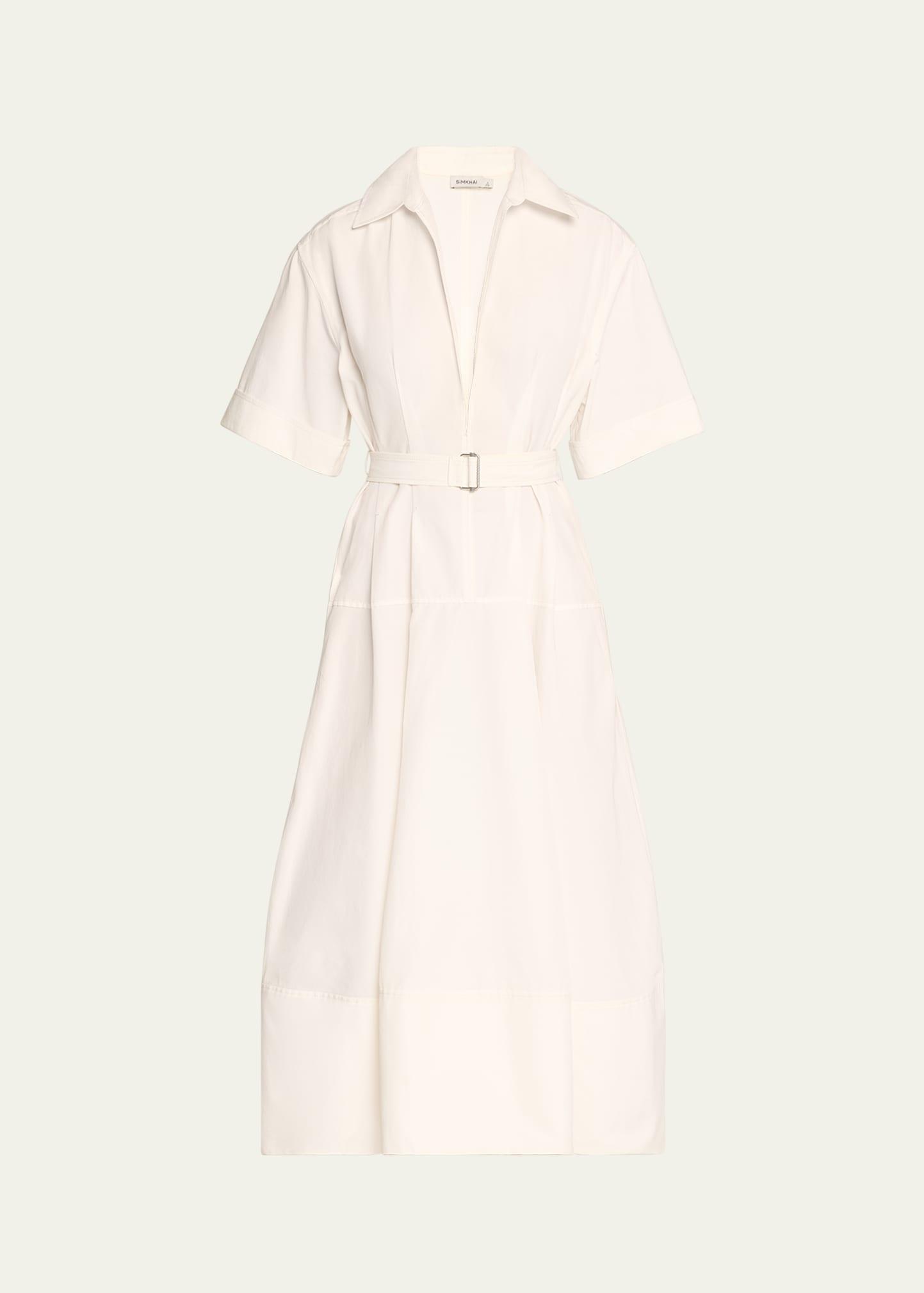 Deanna Belted Poplin Short-Sleeve Midi Shirtdress Product Image