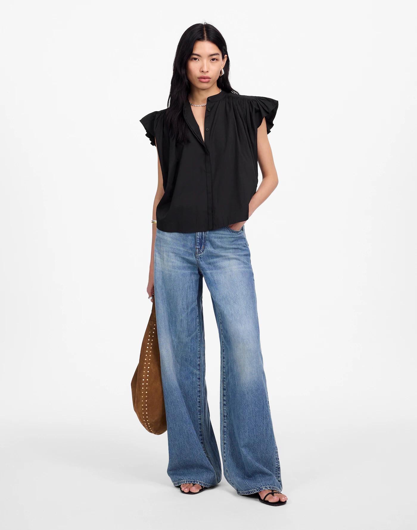 Poplin Shirred Button-Up Shirt Product Image