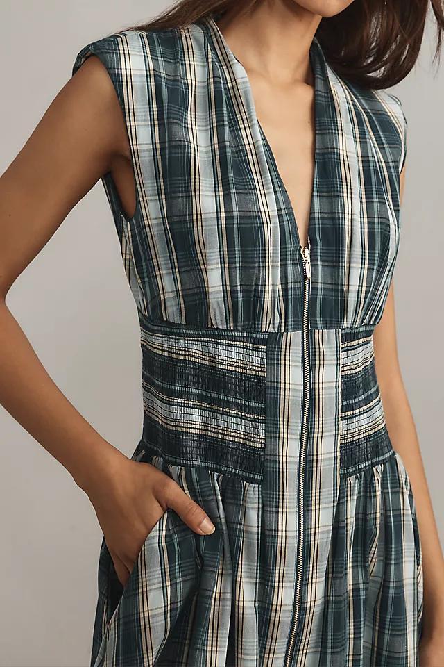 The Tommie Cap-Sleeve Smocked Front-Zip Shirt Dress Product Image