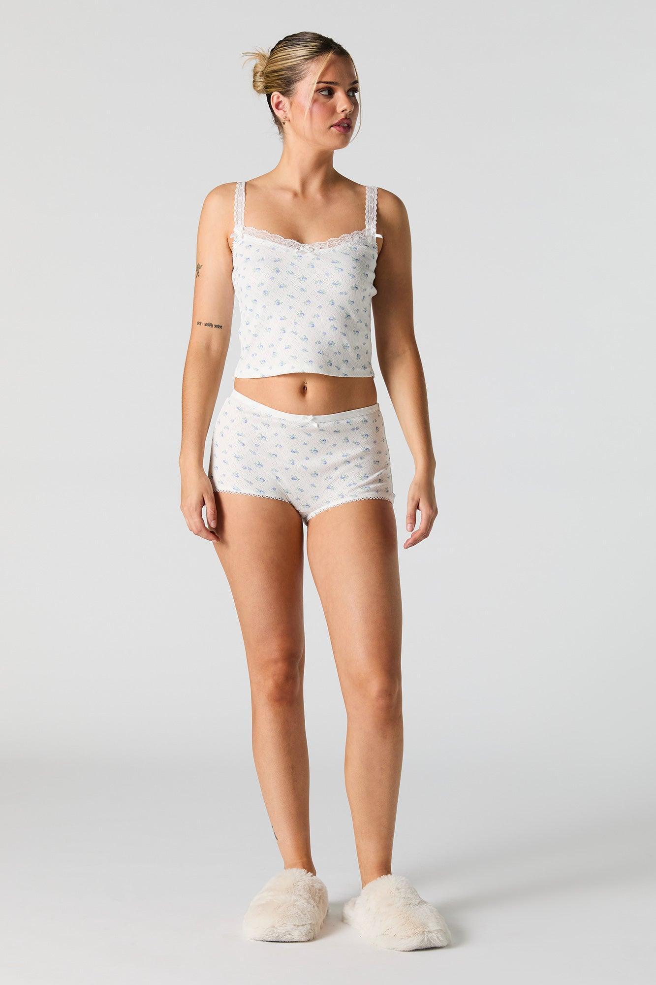 Printed Pointelle Knit Tank & Short 2 Piece Pajama Set Female Product Image