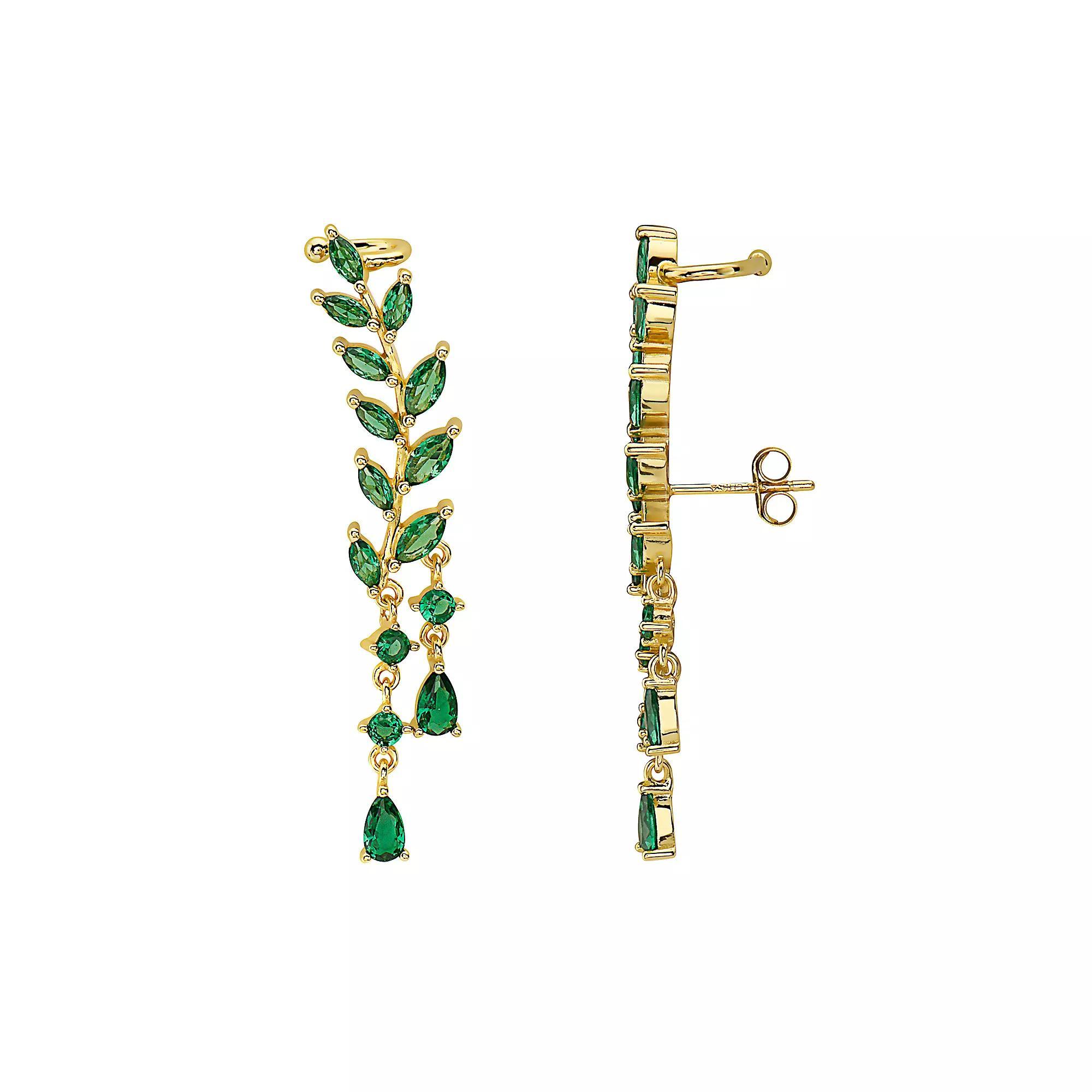 14k Gold Over Sterling Silver Green Cubic Zirconia Leaf Stud Earrings, Womens, Gold Tone Product Image