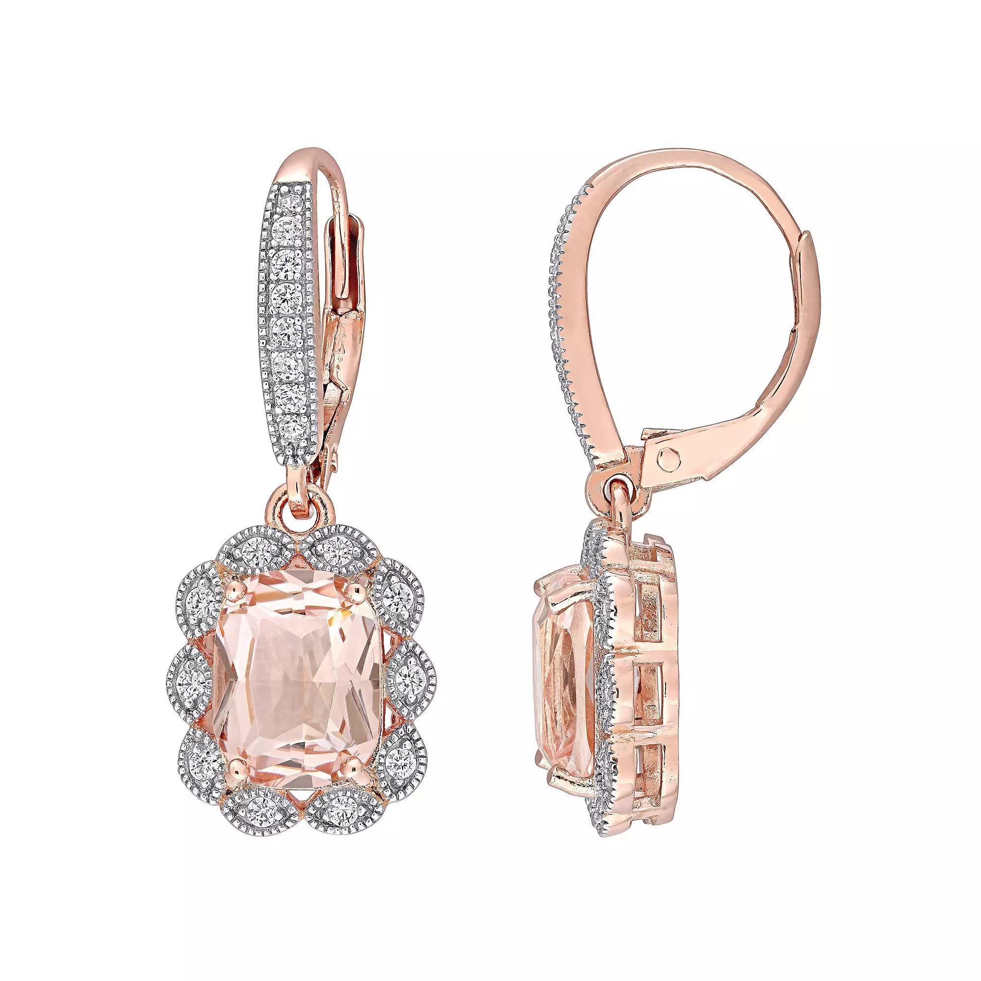 Stella Grace 18k Rose Gold Over Silver Simulated Morganite & Cubic Zirconia Leverback Earrings, Womens, Pink Tone Product Image