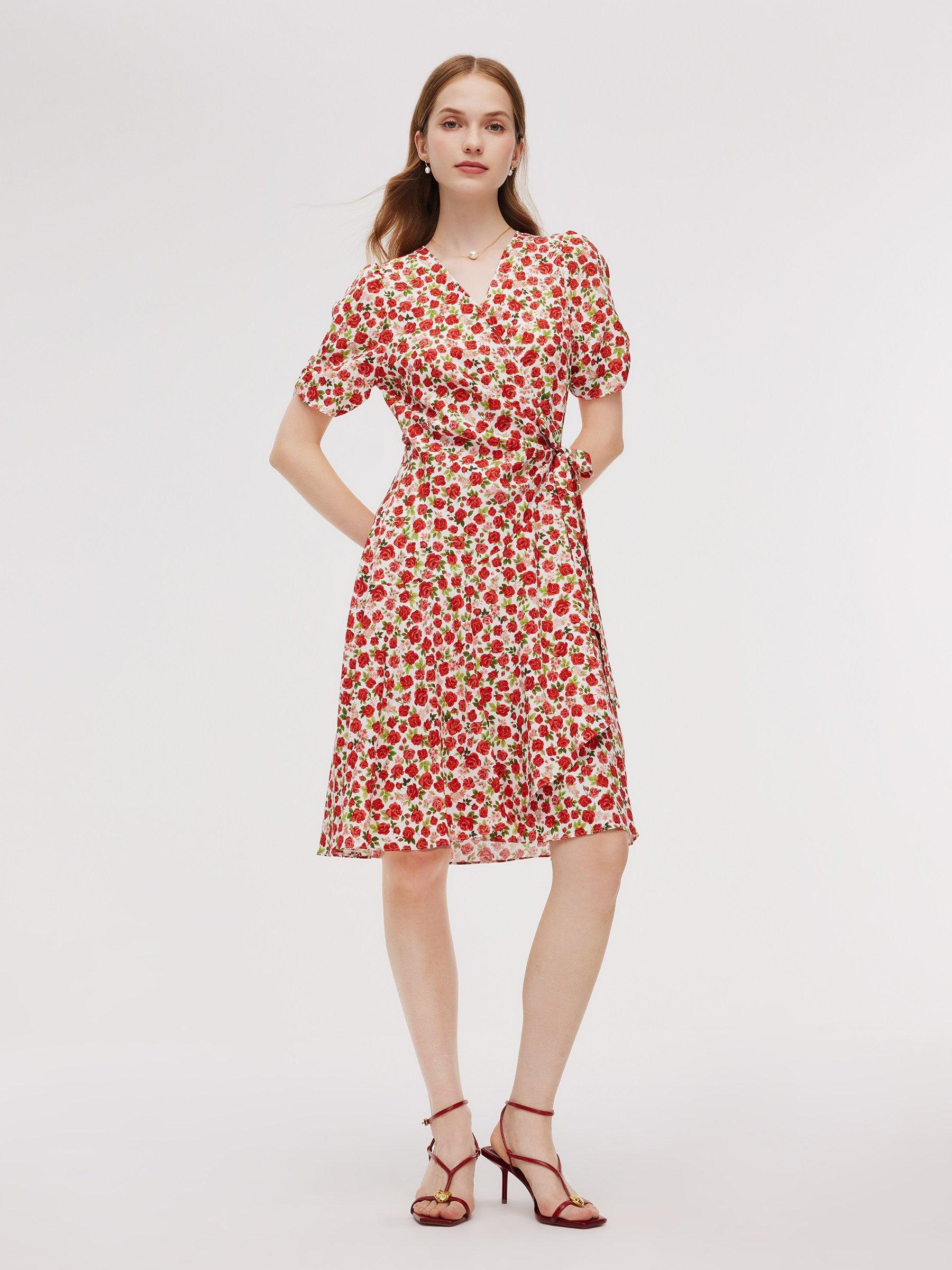 Tencel And Linen Blend Women Rose Print Midi Dress Product Image