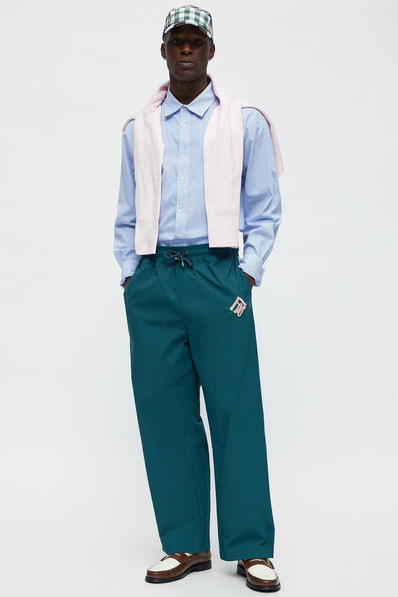 Baggy Chateau Double Waistband Nylon Pants - Teal/combo Male Product Image
