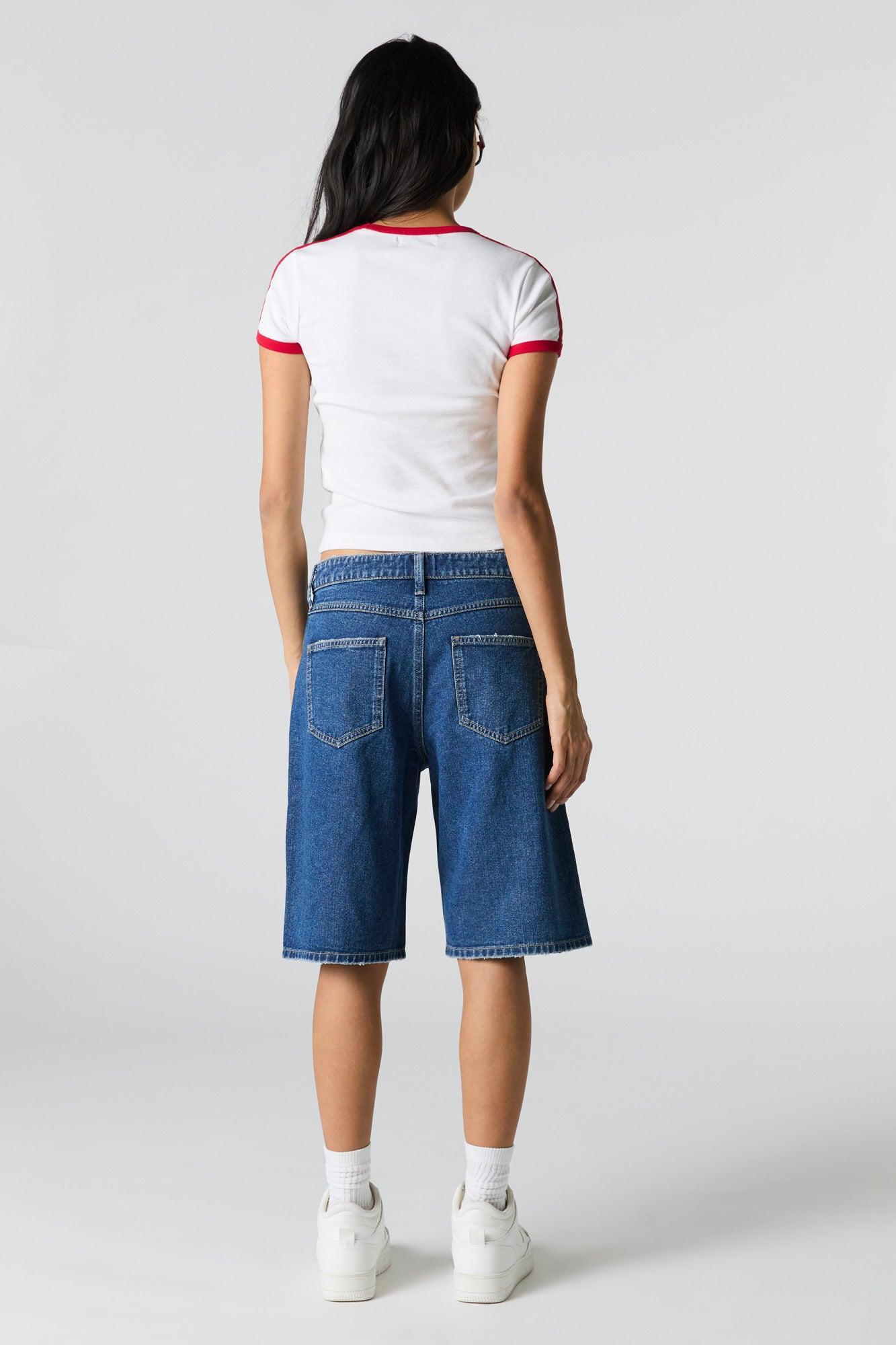 Dark Wash Denim Jort Female Product Image