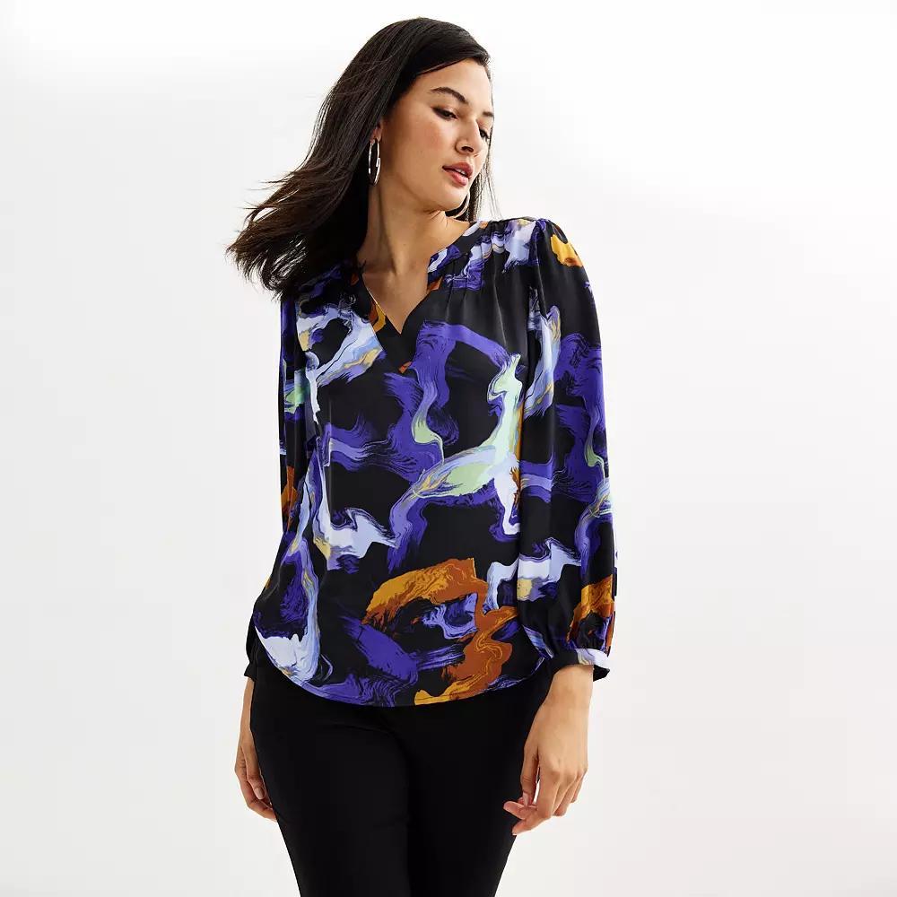 Women's Nine West Y-Neck Pintuck Blouse, Size: Medium, Black Small Relinks Product Image