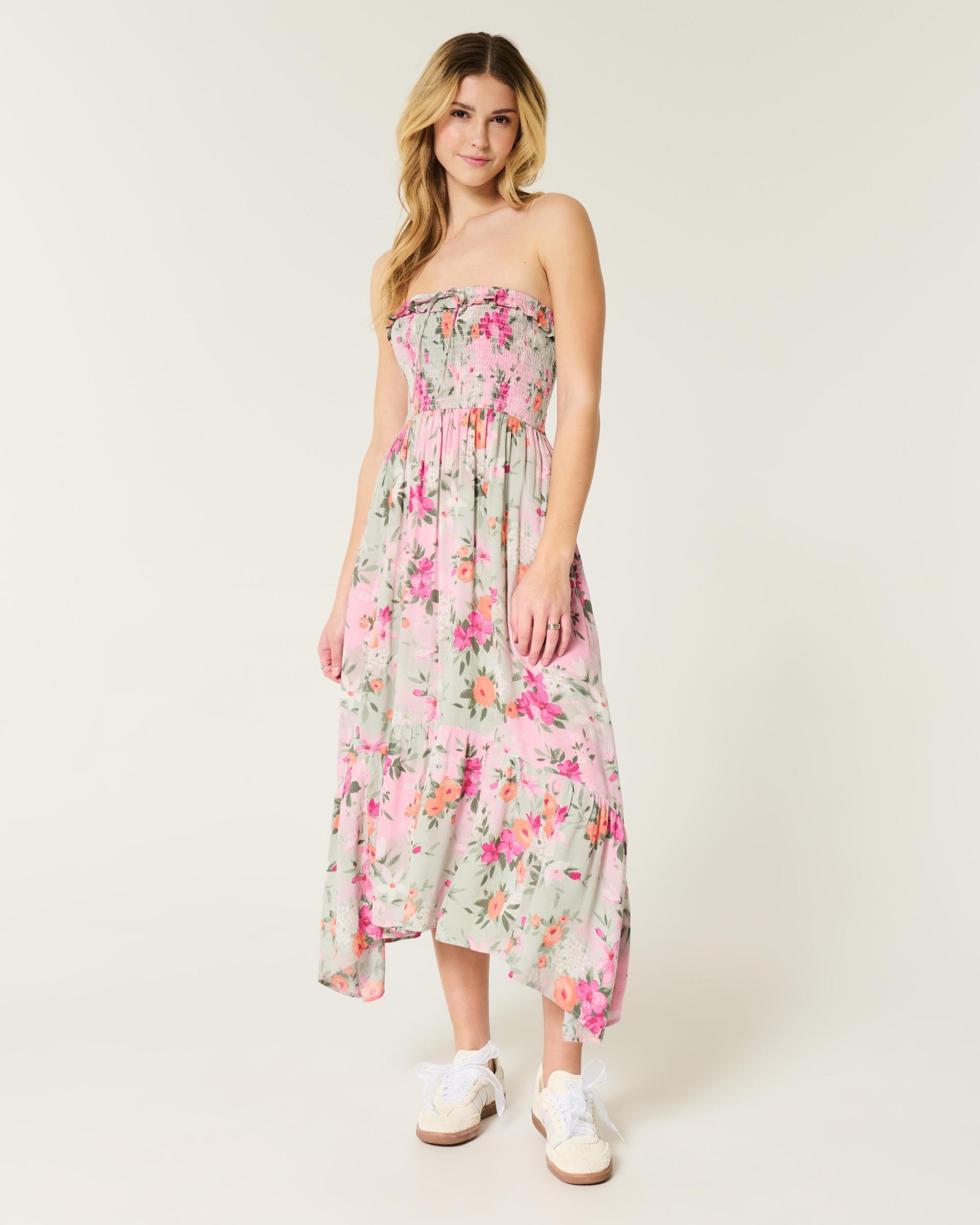 Strapless Asymmetrical Hem Maxi Dress Product Image