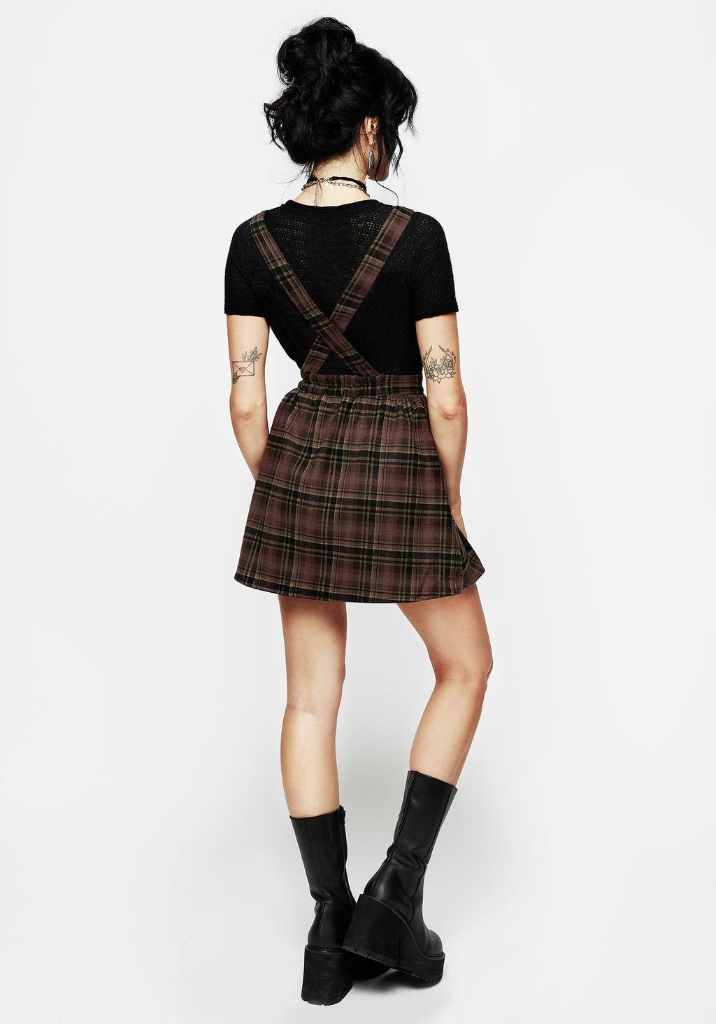 Hickory Embroidered Check Mini Pinafore Dress Product Image
