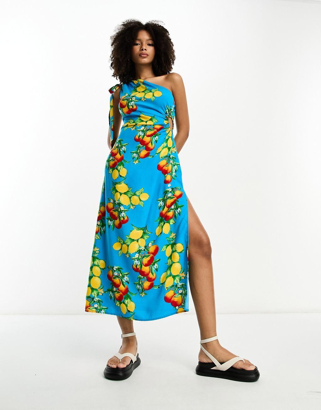 ASOS DESIGN one shoulder cut out midi dress Product Image