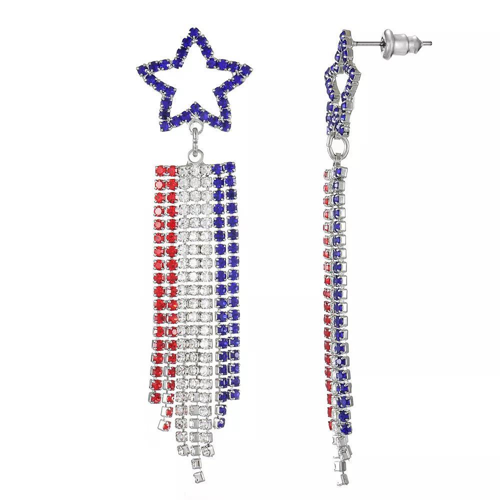 Celebrate Together™ Silver Tone Red, White & Blue Rhinestone Star Drop Chandelier Earrings, Women's, Multi Product Image