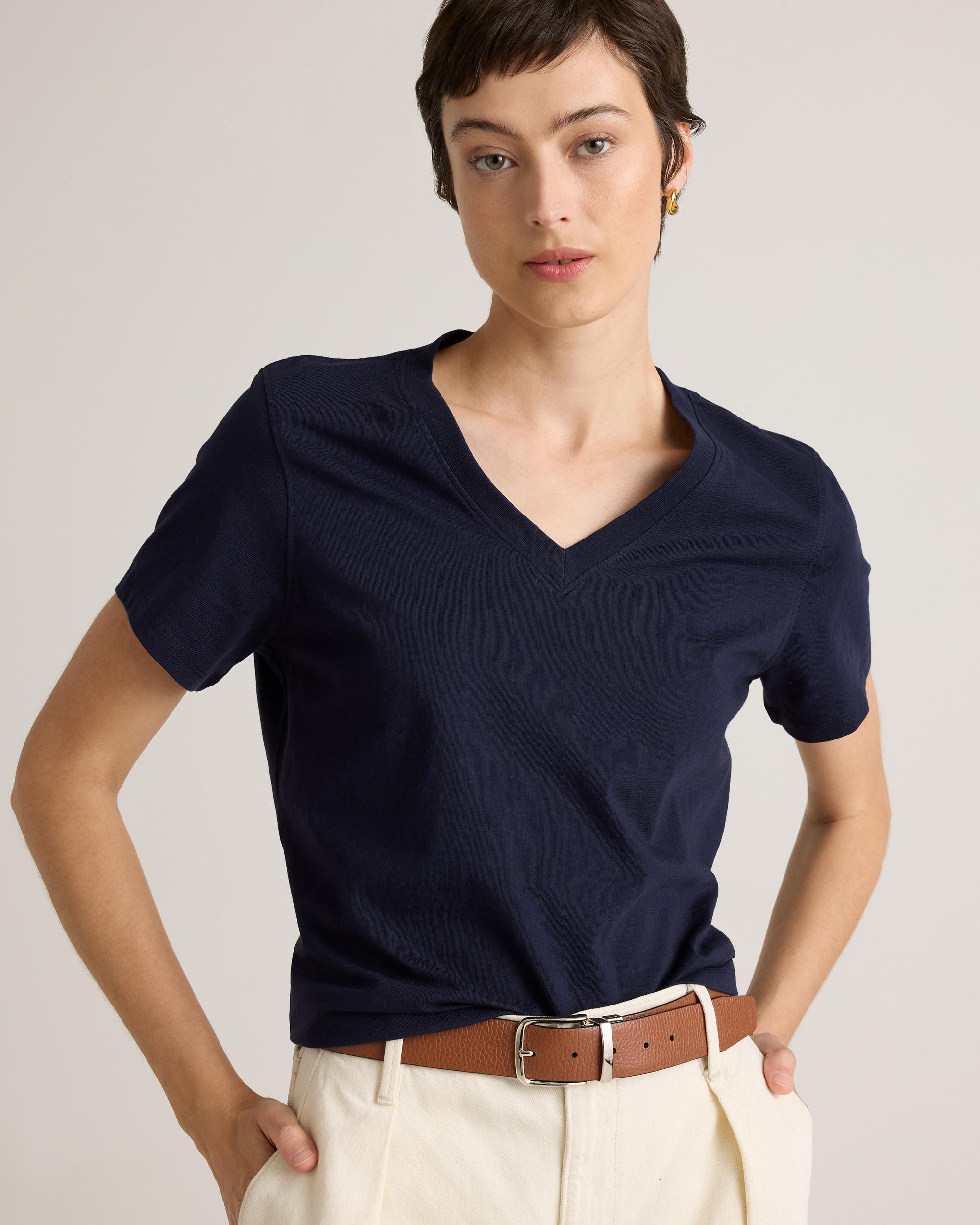 Quince | Women's Boxy V-Neck T-Shirt Organic Cotton Product Image