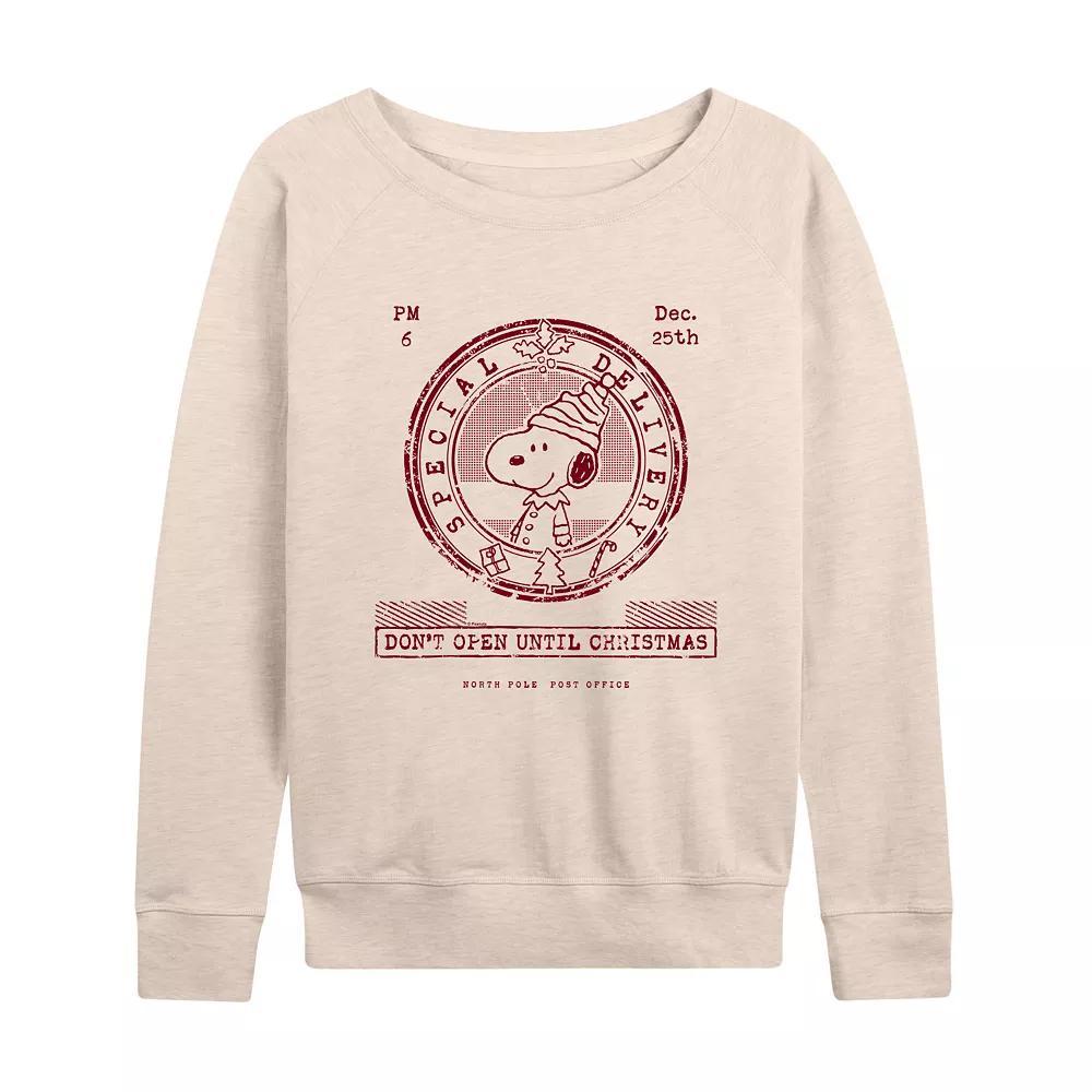 Women's Peanuts Don't Open Until Christmas French Terry Long Sleeve Tee, Size: XXL, Beige Product Image