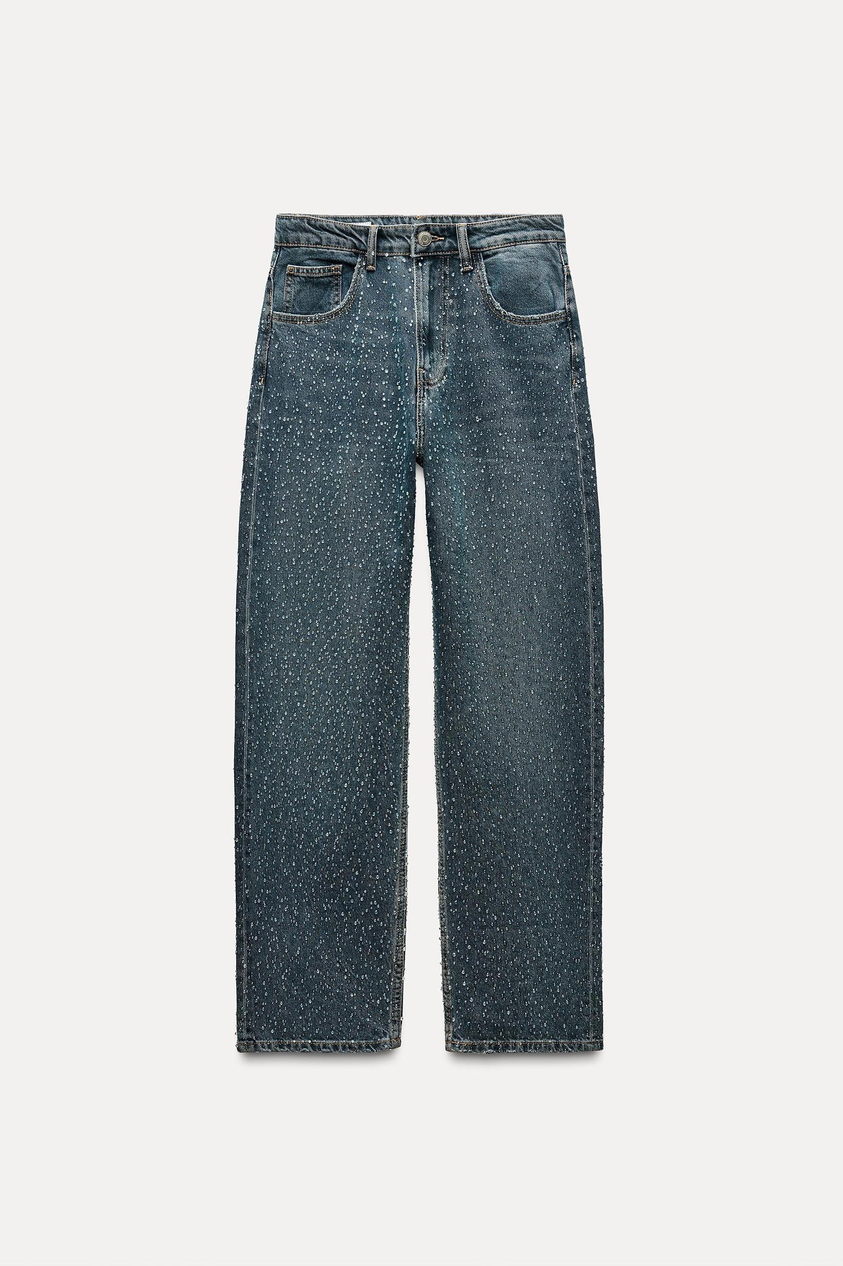 OVERSIZE TRF RELAXED TAPERED RHINESTONE JEANS WITH A HIGH WAIST Product Image