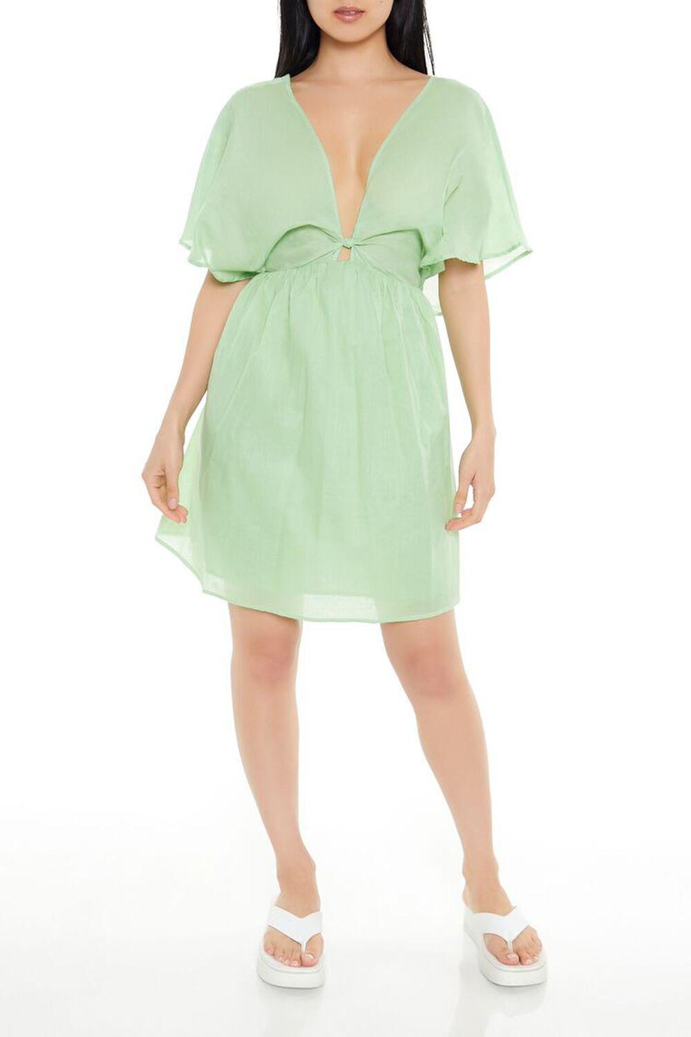 Plunging Butterfly-Sleeve Mini Dress | Forever 21 Product Image