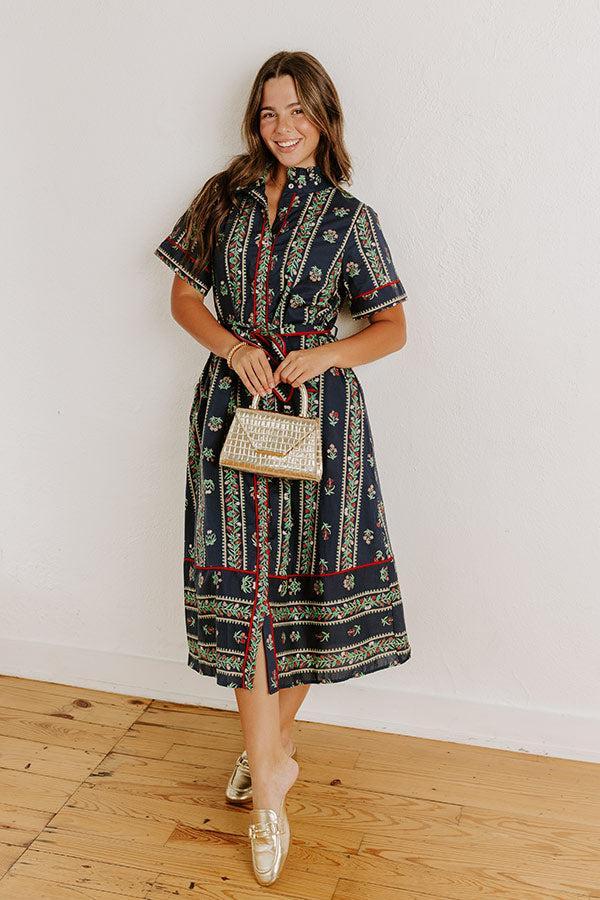 Rosewood Fields Floral Midi Dress in Navy Product Image