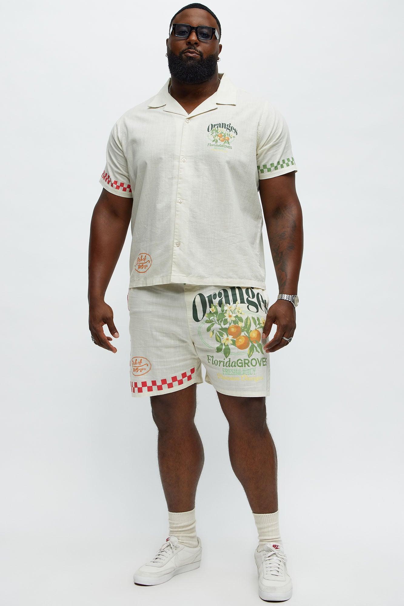 Florida Oranges Short Sleeve Button Up Shirt - Cream Product Image