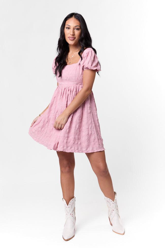 Breezing By Pink Textured Square Neck Mini Dress SALE Product Image