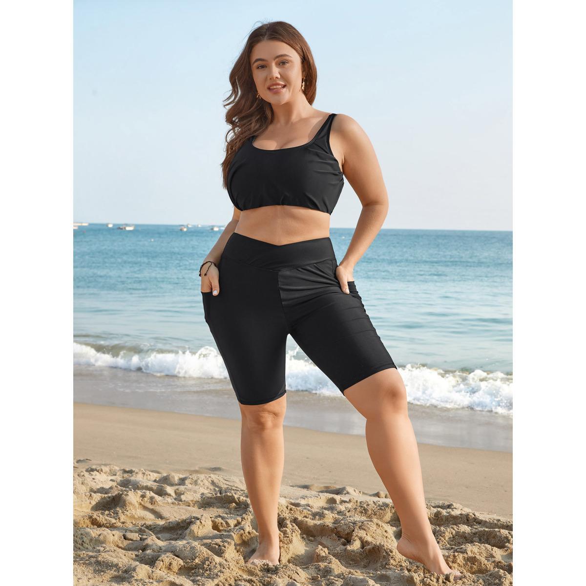 Plus Size Hips Contour Curvy Pockets Swim Bottoms Women's Swimwear Black Beach High stretch Skinny High Rise Side seam pocket Curve Swim Bottoms BloomChic 18-20/2X Product Image