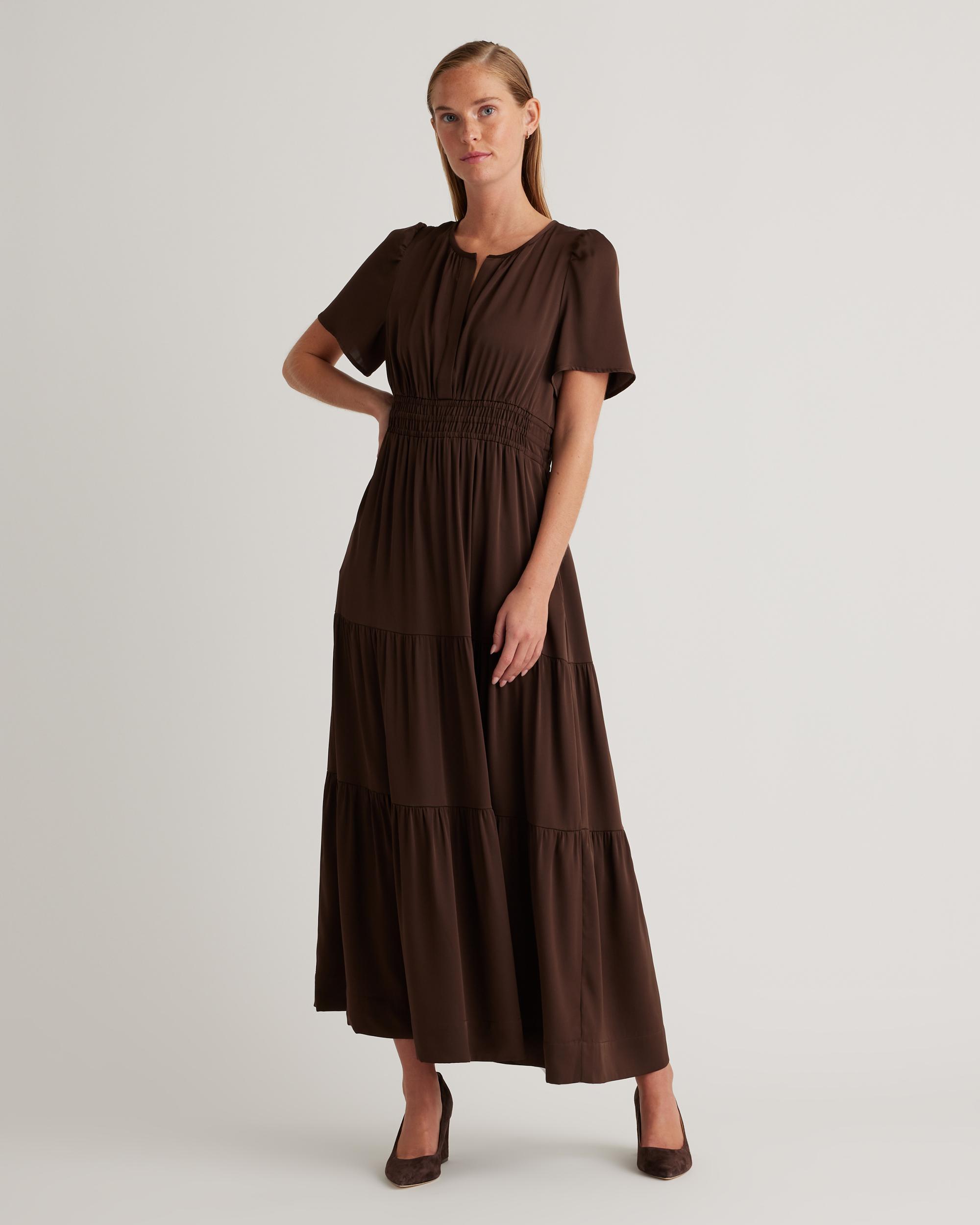 Quince | Women's Washable Stretch Silk Tiered Maxi Dress Product Image