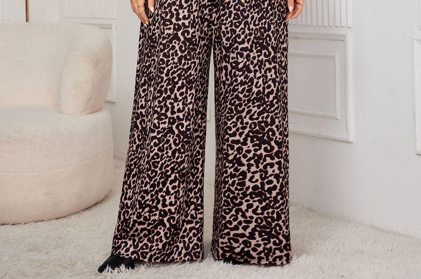 Tie Shoulder Leopard Print Wide Leg Dungaree Product Image