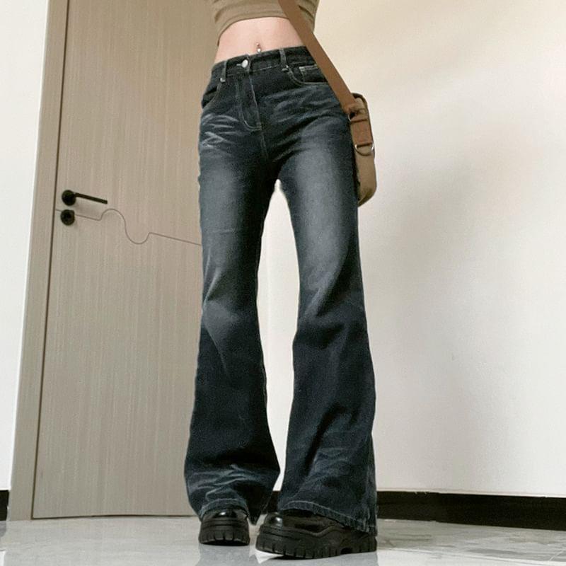 Low Rise Washed Slim-Fit Boot-Cut Jeans Product Image