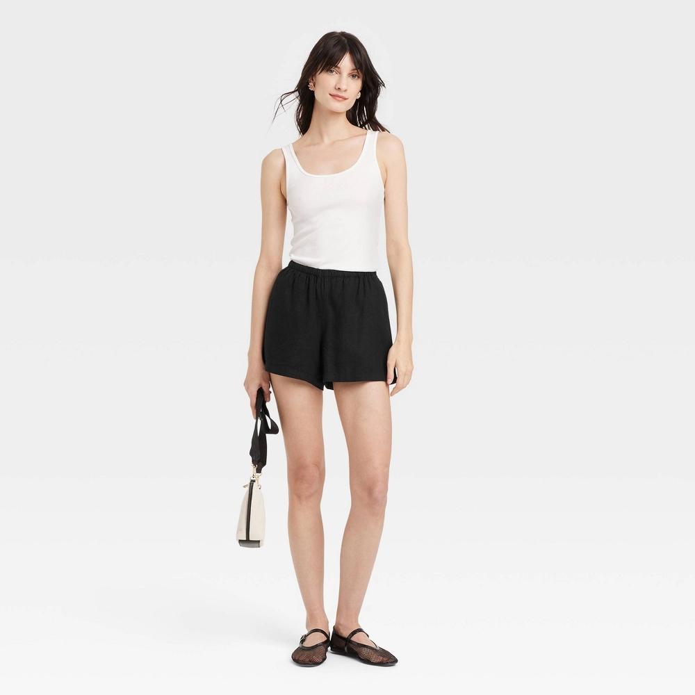 Womens Mid-Rise Linen Pull-On Shorts - A New Day Black M Product Image
