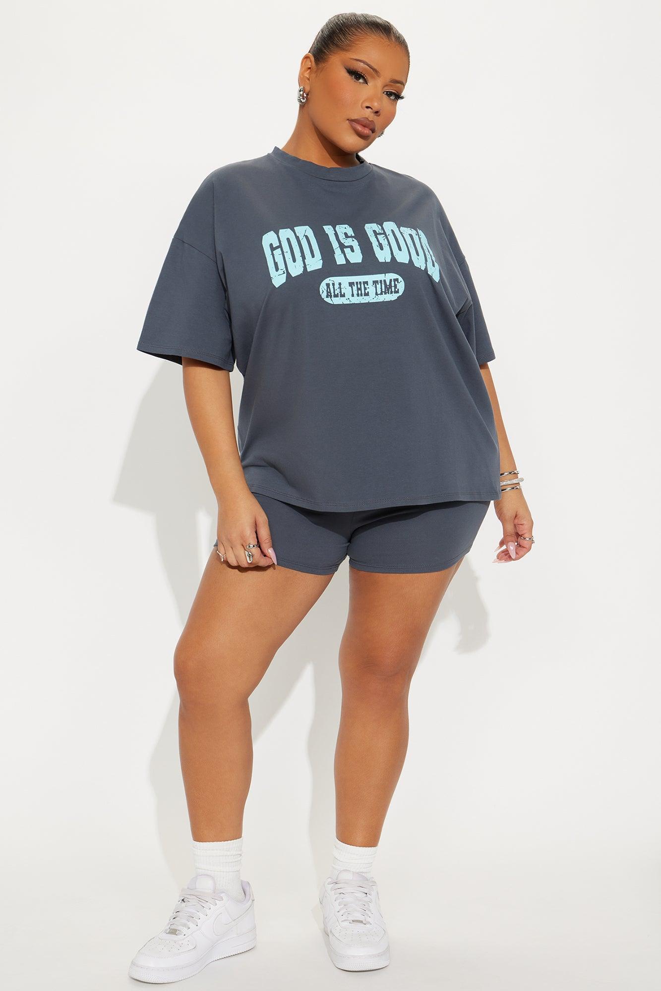 God Is Good Biker Short Set - Grey Product Image