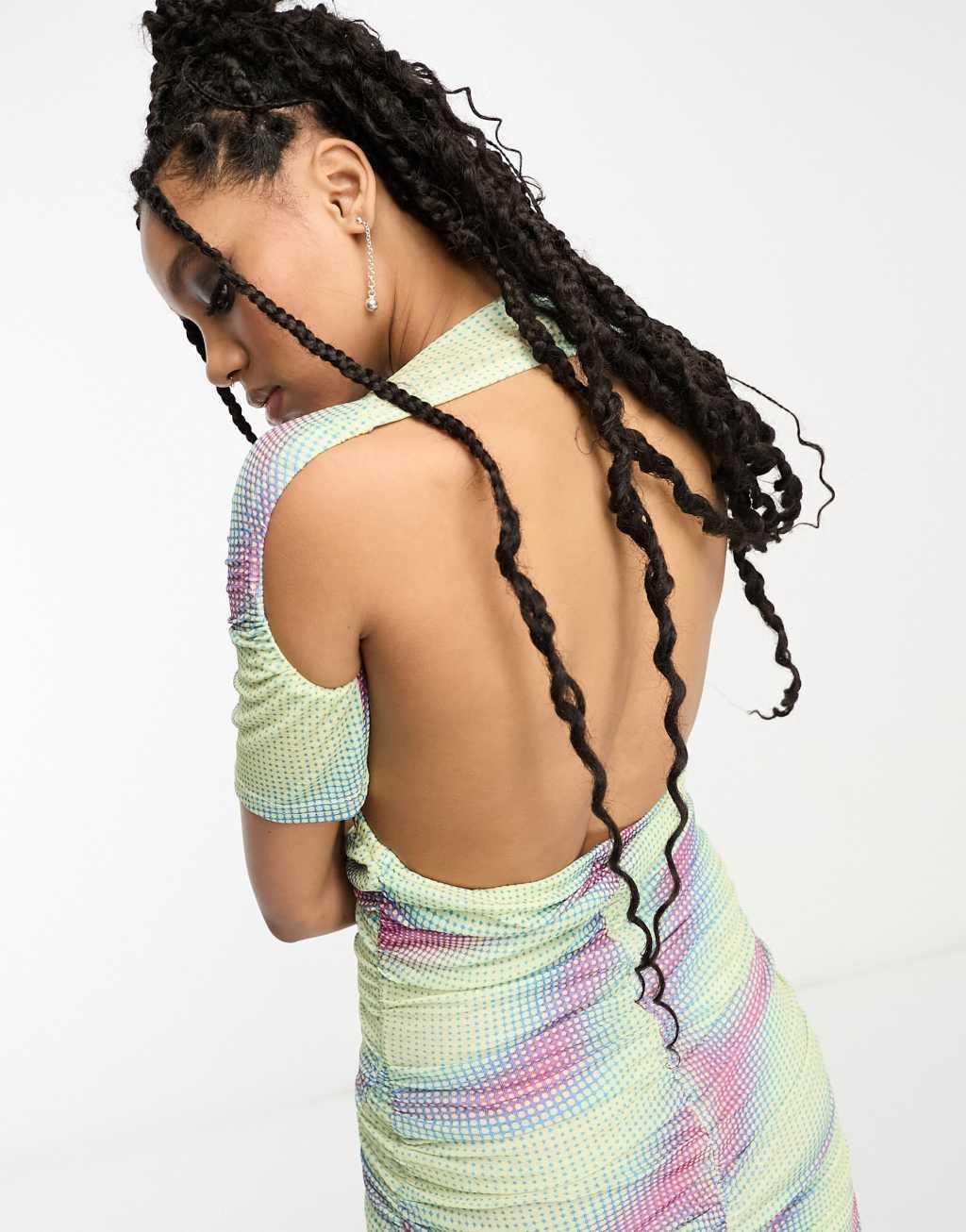 Annorlunda warped dot ruched asymmetrical midaxi dress Product Image