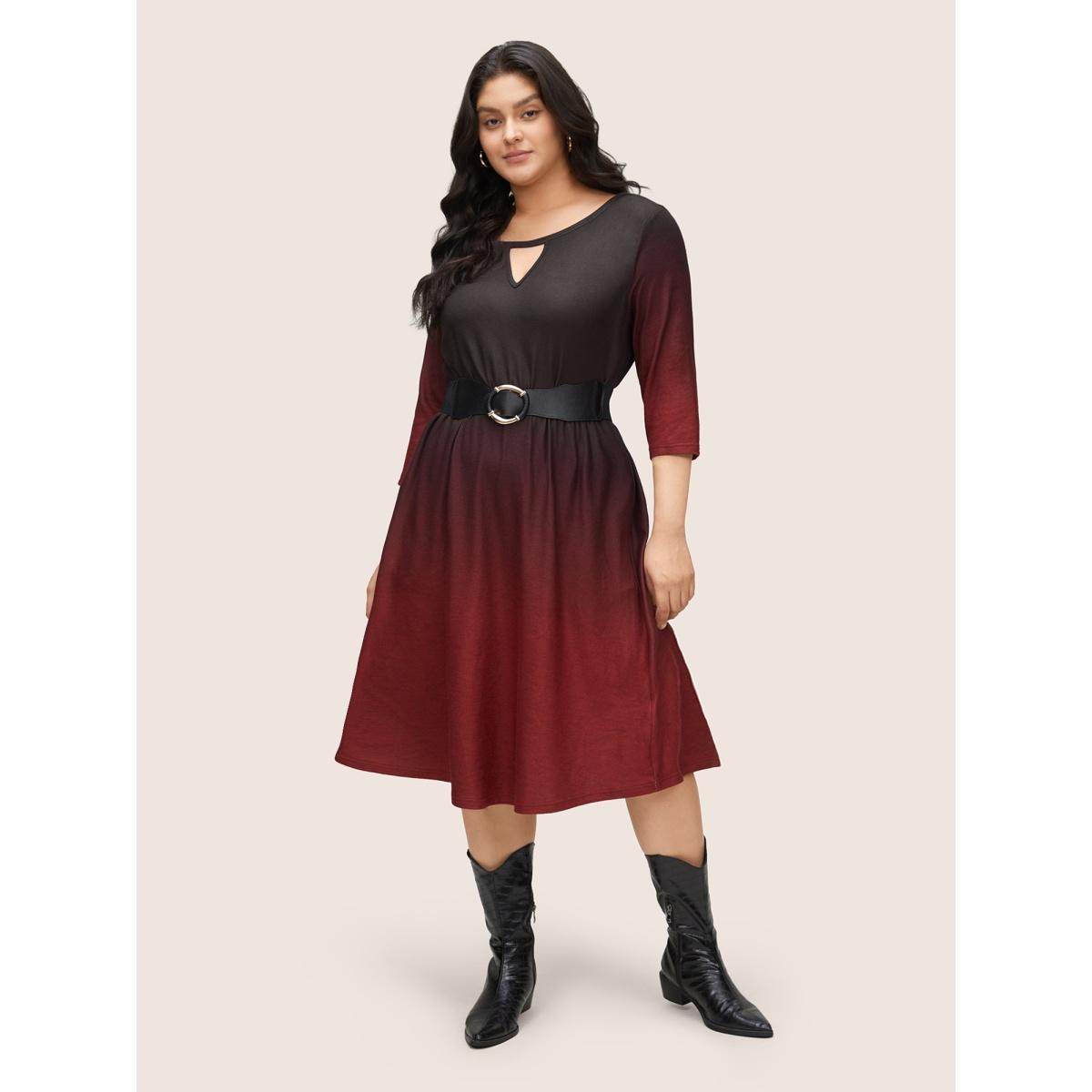 Plus Size Ombre Tie Dye Pocket Cut Out Dress Black Women Casual Non Notched collar Elbow-length sleeve Curvy Knee Dress BloomChic 30/6X Product Image