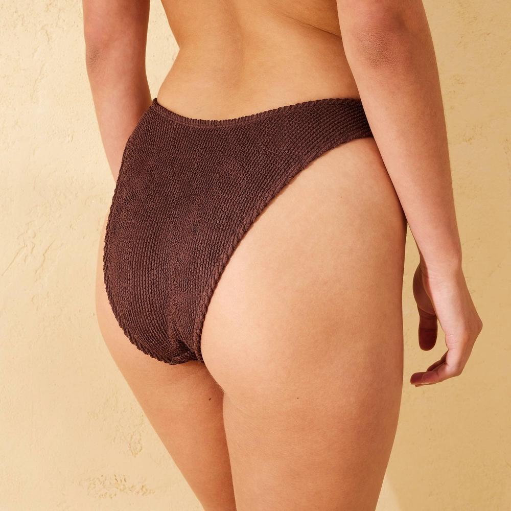 Women's Pucker Textured Mid-Rise Ultra High Leg Super Cheeky Bikini Bottom - Wild Fable™ Brown XS: Recycled Polyester, Pull-On Product Image