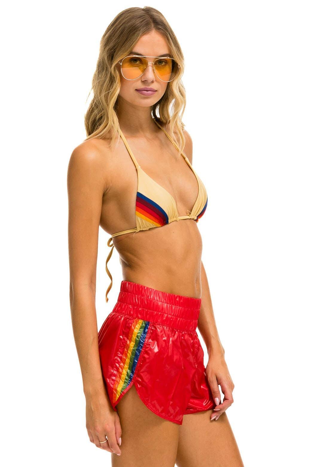HIGH RISE 5 STRIPE NYLON JOGGER SHORT - GLOSSY CHERRY Female Product Image