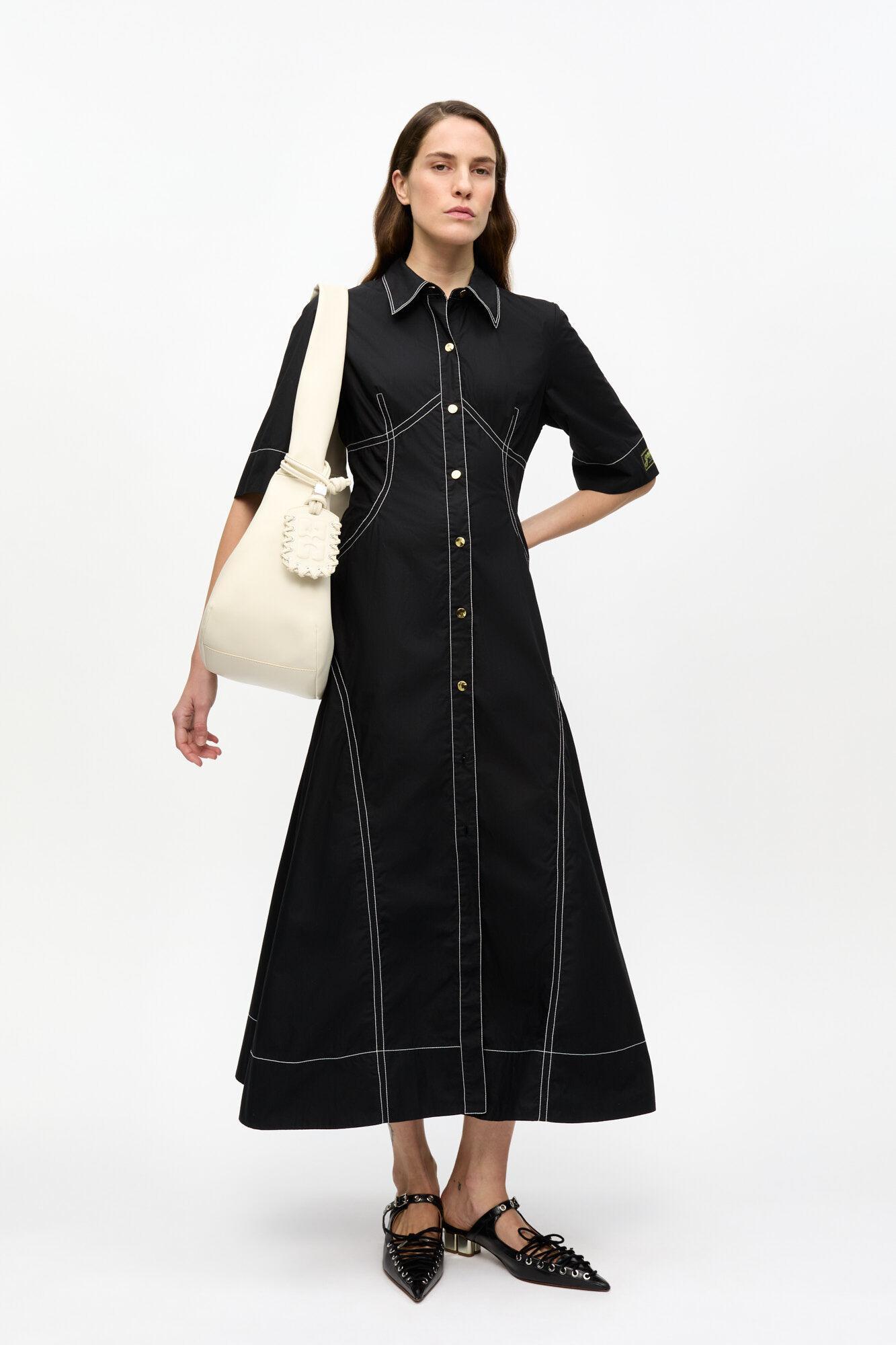 Black Cotton Poplin Shirt Dress Product Image