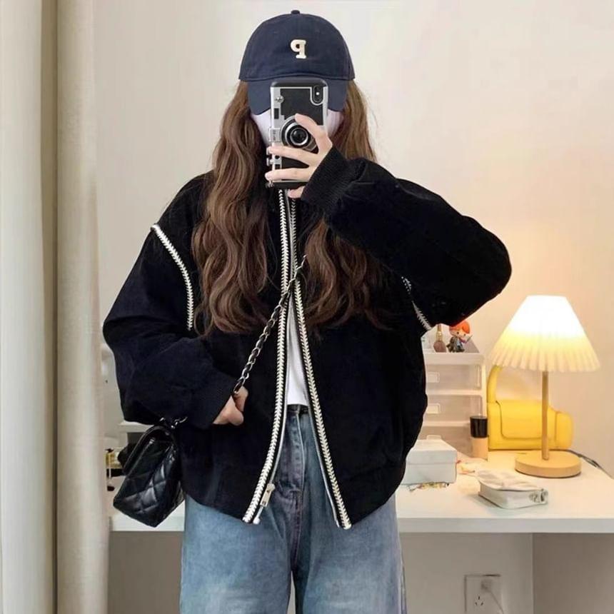 Contrast Trim Zip-Up Jacket Product Image