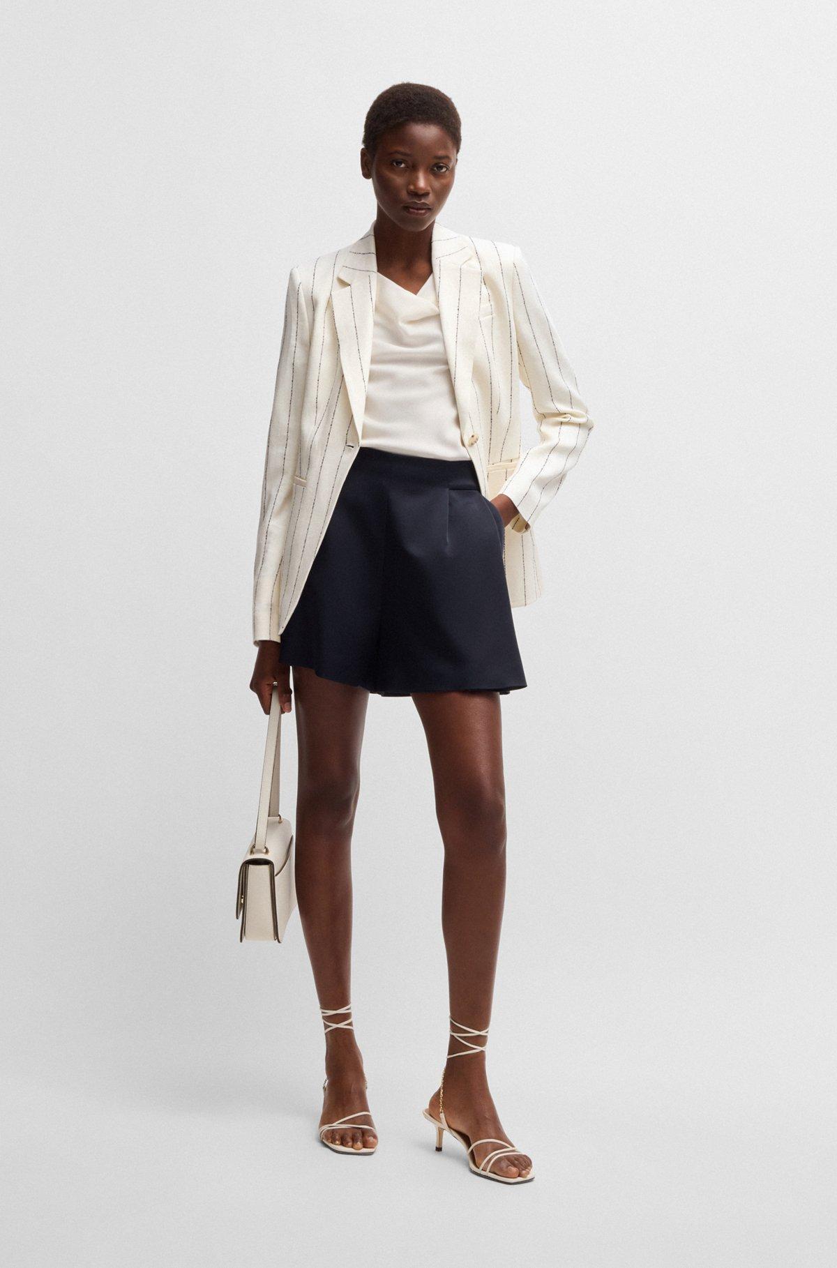 BOSS - Slim-fit suit jacket in striped linen-blend bouclé - Patterned Product Image