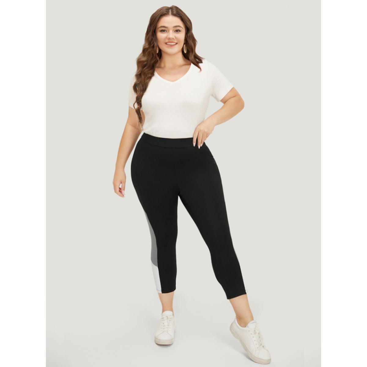 Plus Size Contrast Side Skinny Leggings Women Black Casual High stretch Skinny High Rise Dailywear Leggings BloomChic 30/6X Product Image