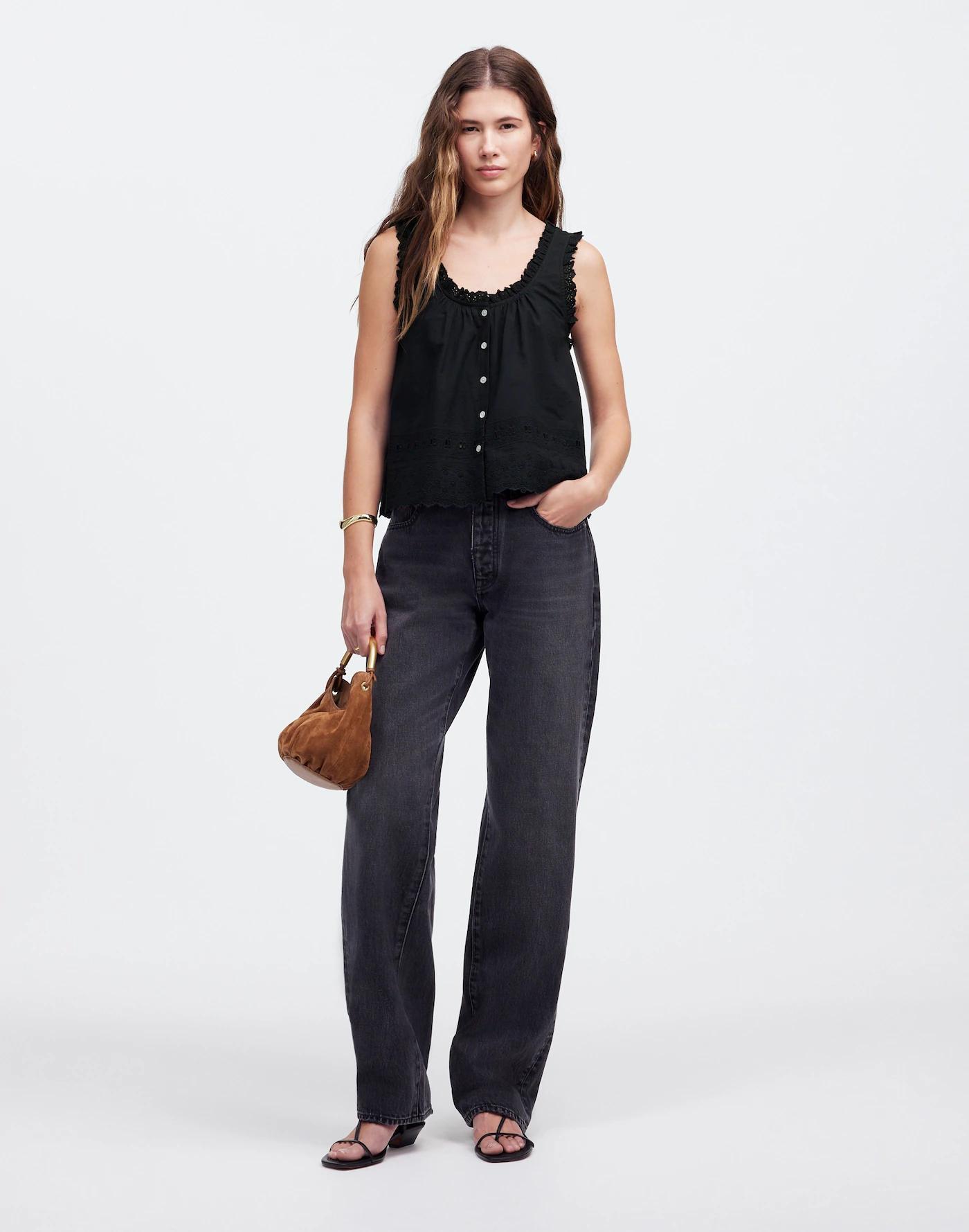 Embroidered Ruffle-Trim Top Product Image