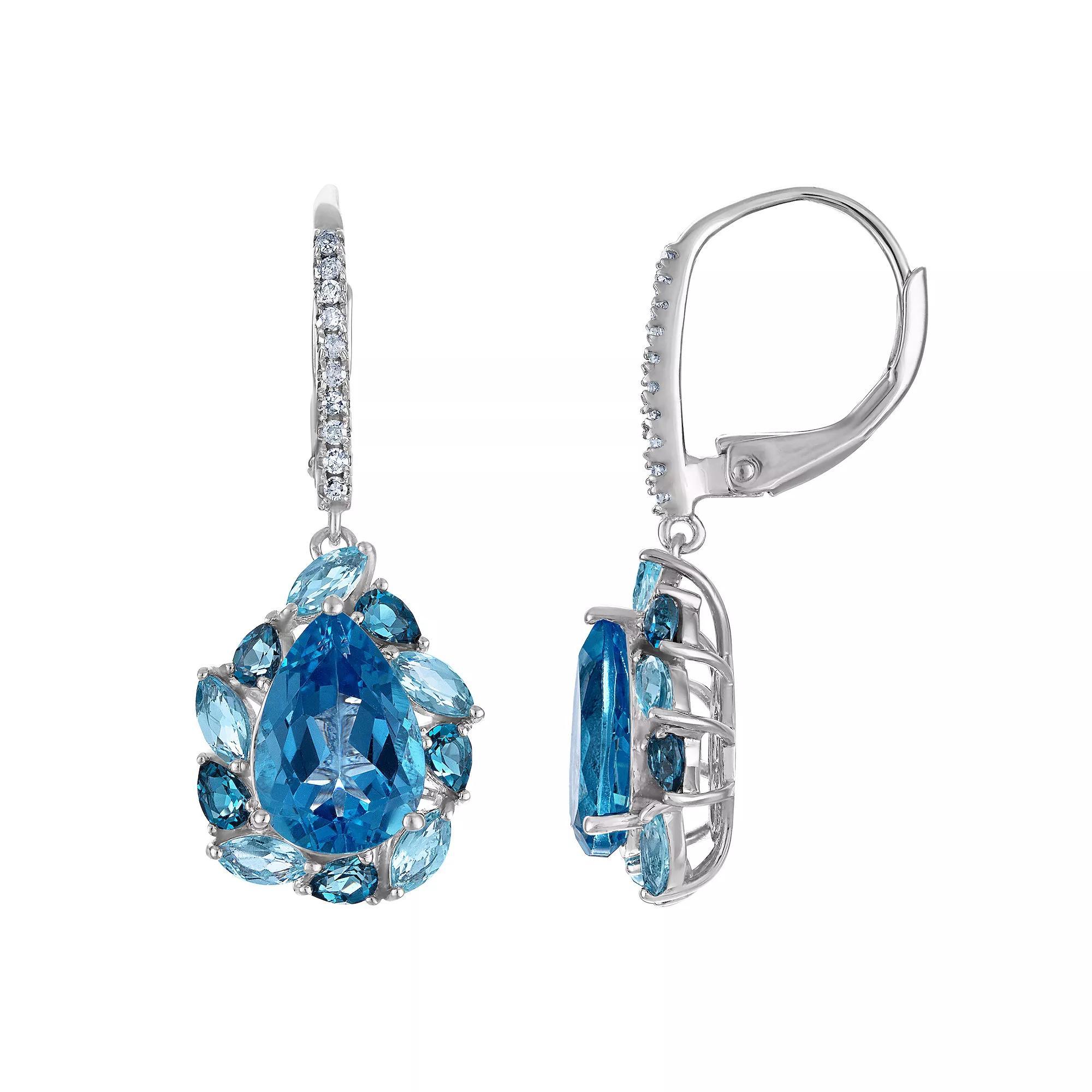 Tiara Sterling Silver Blue Topaz & 1/10 Carat T.W. Diamond Leverback Earrings, Women's Product Image