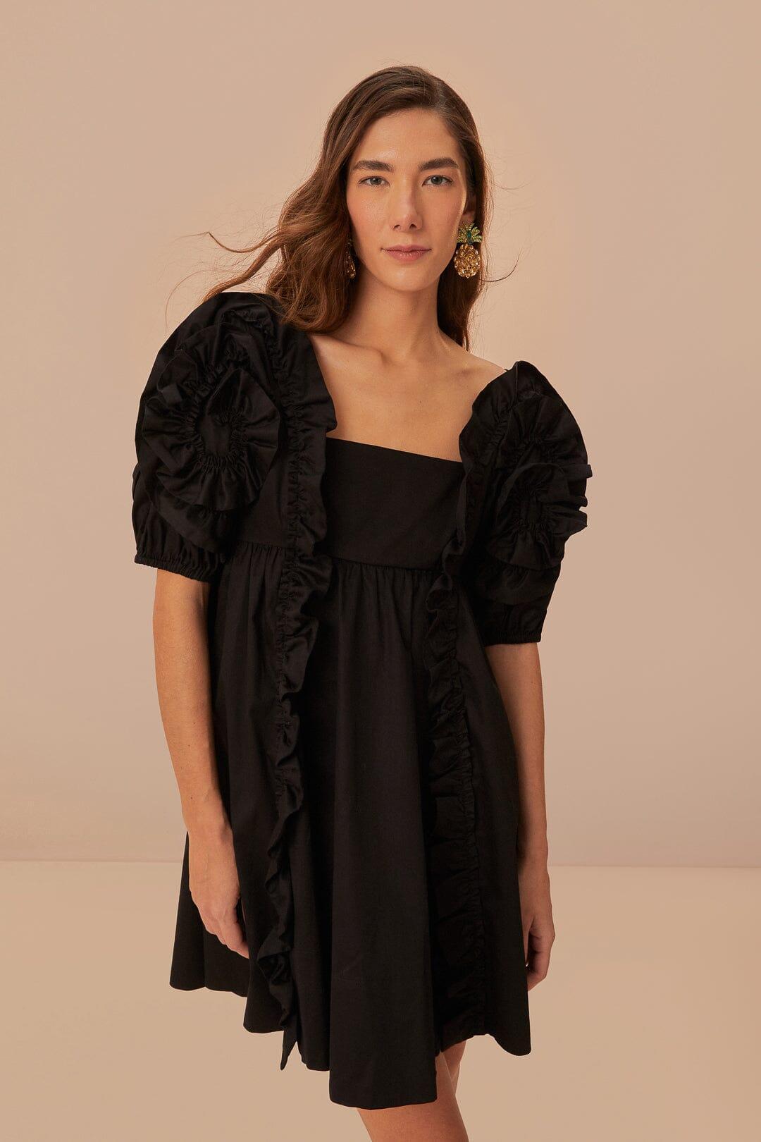 Black Ruffle Short Sleeve Mini Dress, BLACK / XL Product Image