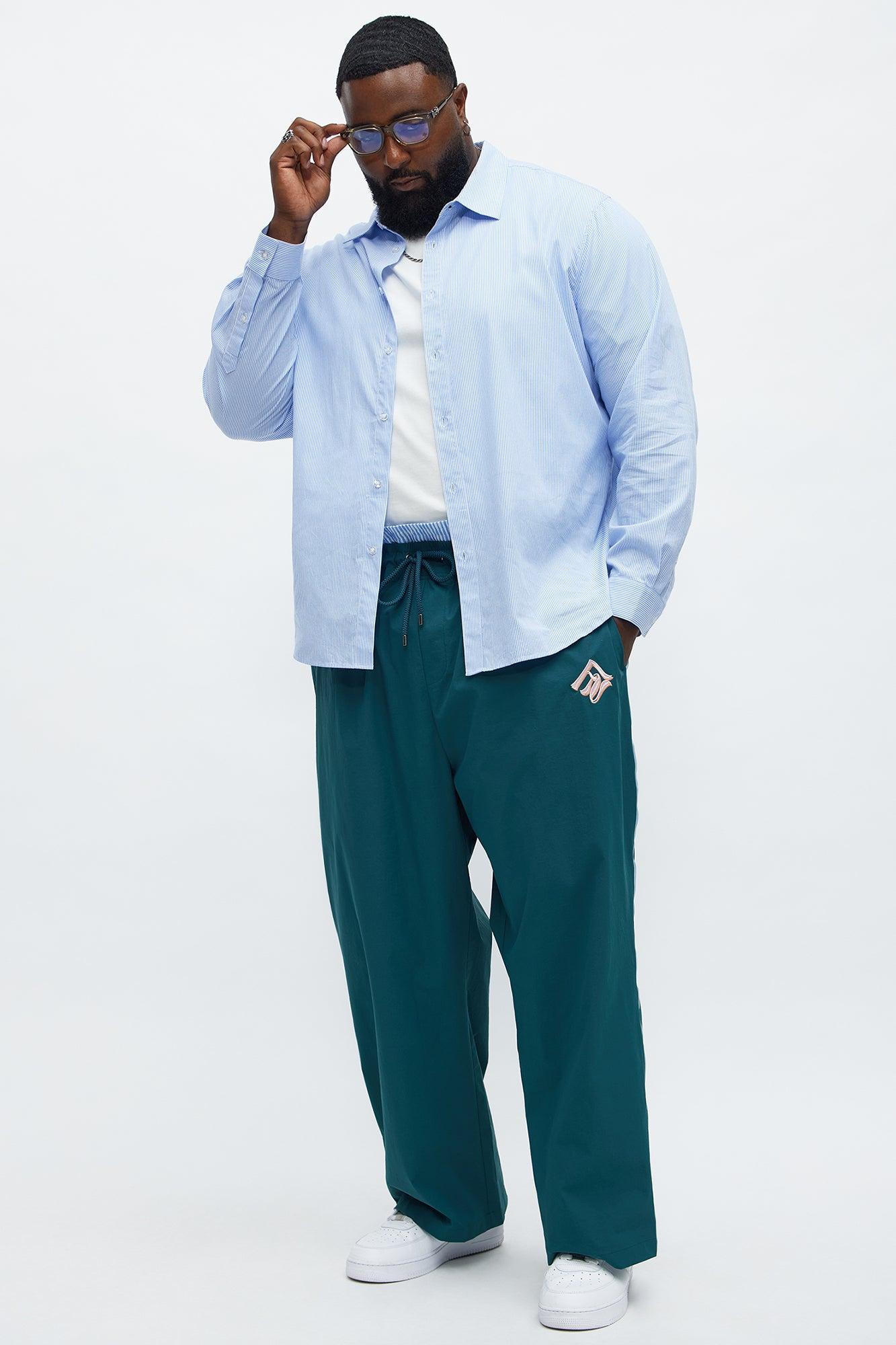 Baggy Chateau Double Waistband Nylon Pants - Teal/combo Male Product Image