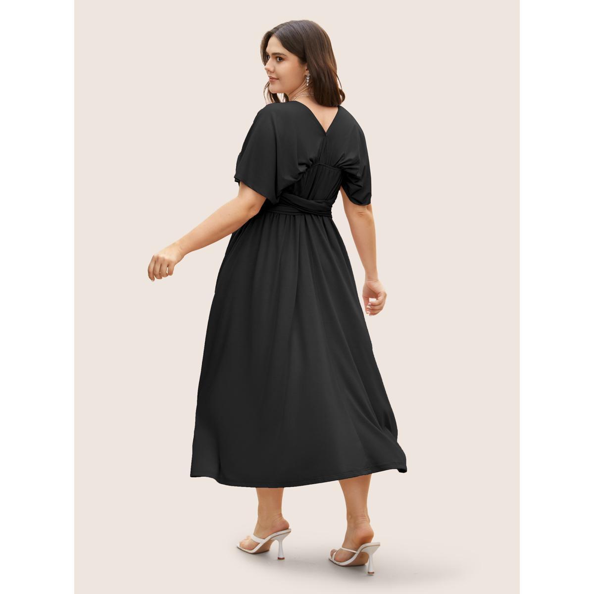 Plus Size Everywhere Dress - Monochromatic Wrap Dress Black Women Elegant Belted V-neck Sleeveless Curvy BloomChic 14-16/1X Product Image